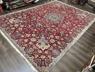 Large Red Persian Kashan Rug 10x14, Allover Floral Pattern, Central Medallion, Vintage Antique Rug, Hand Knotted Wool Authentic Oriental Carpet - Jewel Rugs