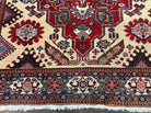 Antique Persian Heriz Rug 8x12 ft, Geometric Tribal Room Sized Carpet, Camel Hair Red Navy Blue, Wool Hand Knotted Medallion Oriental Carpet - Jewel Rugs