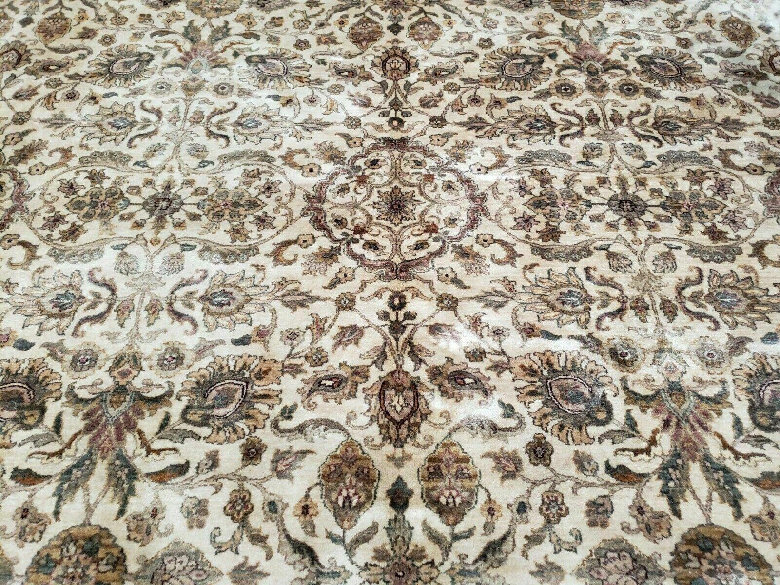 10' X 14' One-of-a-Kind Indian Agra Hand-Knotted Wool Rug Beige Tea Washed Nice - Jewel Rugs