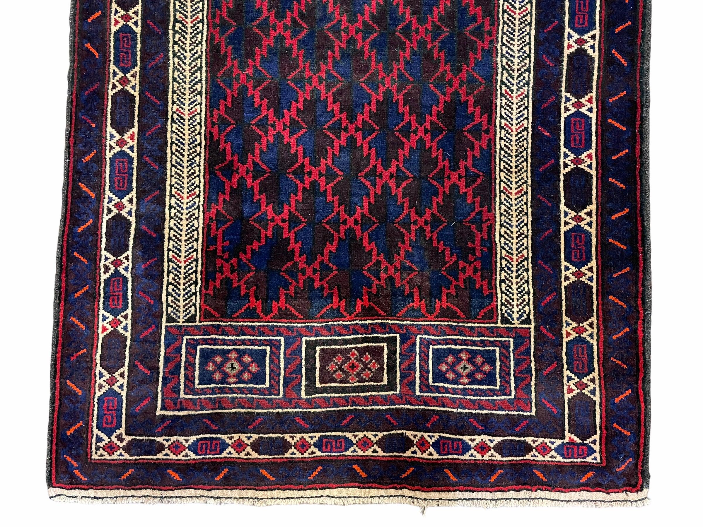 3x5 Vintage Handmade Tribal Wool Rug Balouchi Prayer Rug Afghan Rug Red Blue Wow - Jewel Rugs