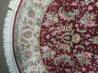 6' Handmade Fine Chinese Floral Oriental Wool & Silk Rug Carpet Round Wine Red - Jewel Rugs