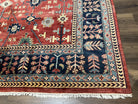 Indo Persian Heriz Rug 9 x 13 ft, Red and Navy Blue Oriental Carpet, Hand Knotted Wool Rug 9x13, Allover Pattern, Bohemian Rug, Living Room - Jewel Rugs