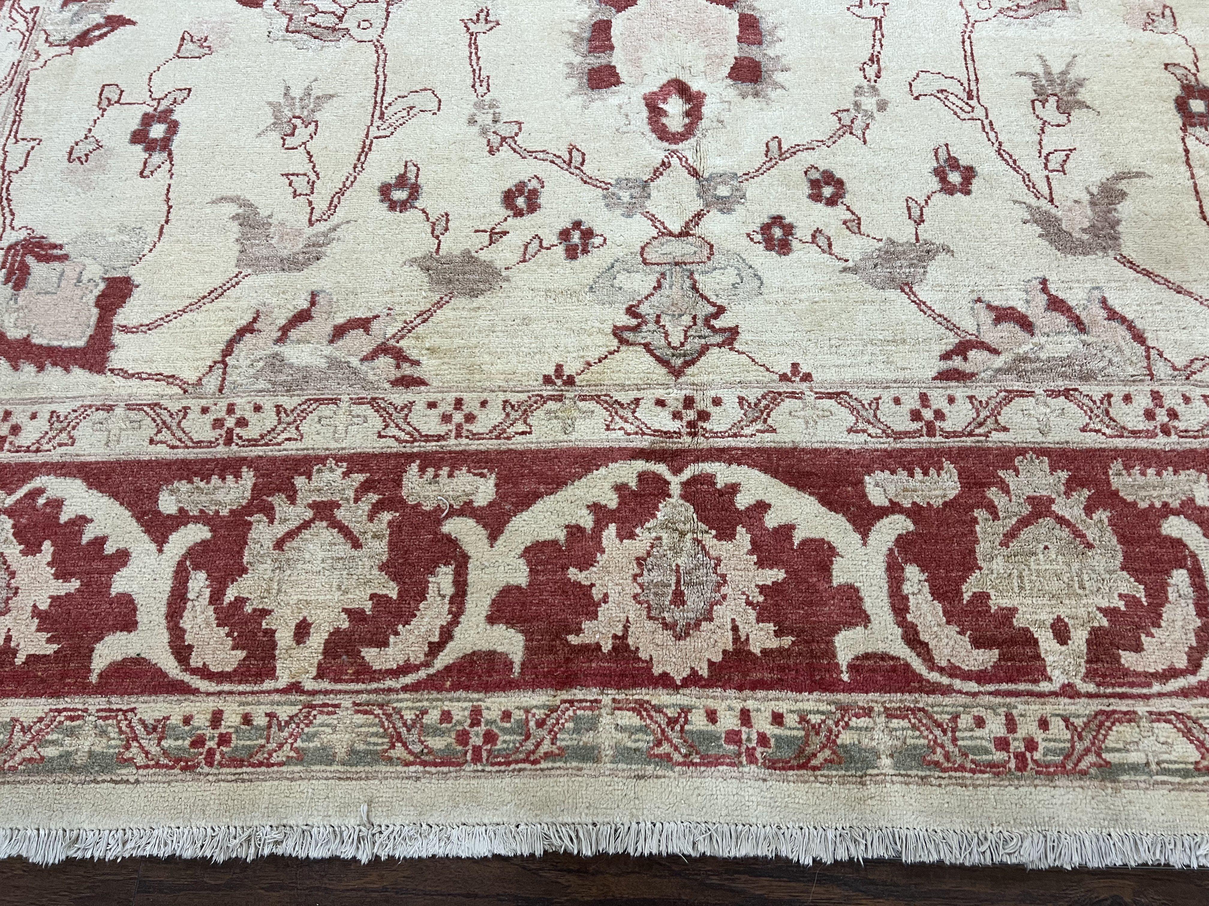 Peshawar Rug 8x12 Pakistani Carpet, Oriental Rug 8 x 12 Chobi Rug, Beige and Red, Allover Large Floral Design, Hand Knotted Vintage Wool - Jewel Rugs