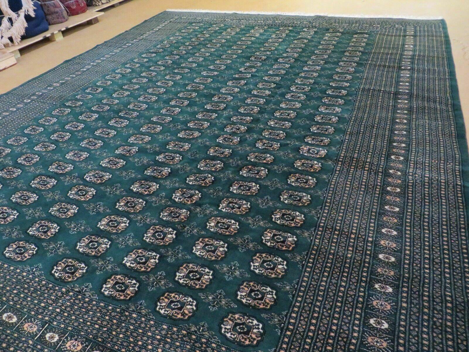 10' X 12' Handmade Pakistani Bokhara Turkoman Dark Green Wool Rug - Jewel Rugs