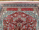 Vintage Persian Oriental Rug, Very Fine Hand-Knotted Vases and Flowers Carpet, Hand-Knotted, Wool, Red & Dark Blue, Teal, Writing, 6x9 Rug - Jewel Rugs