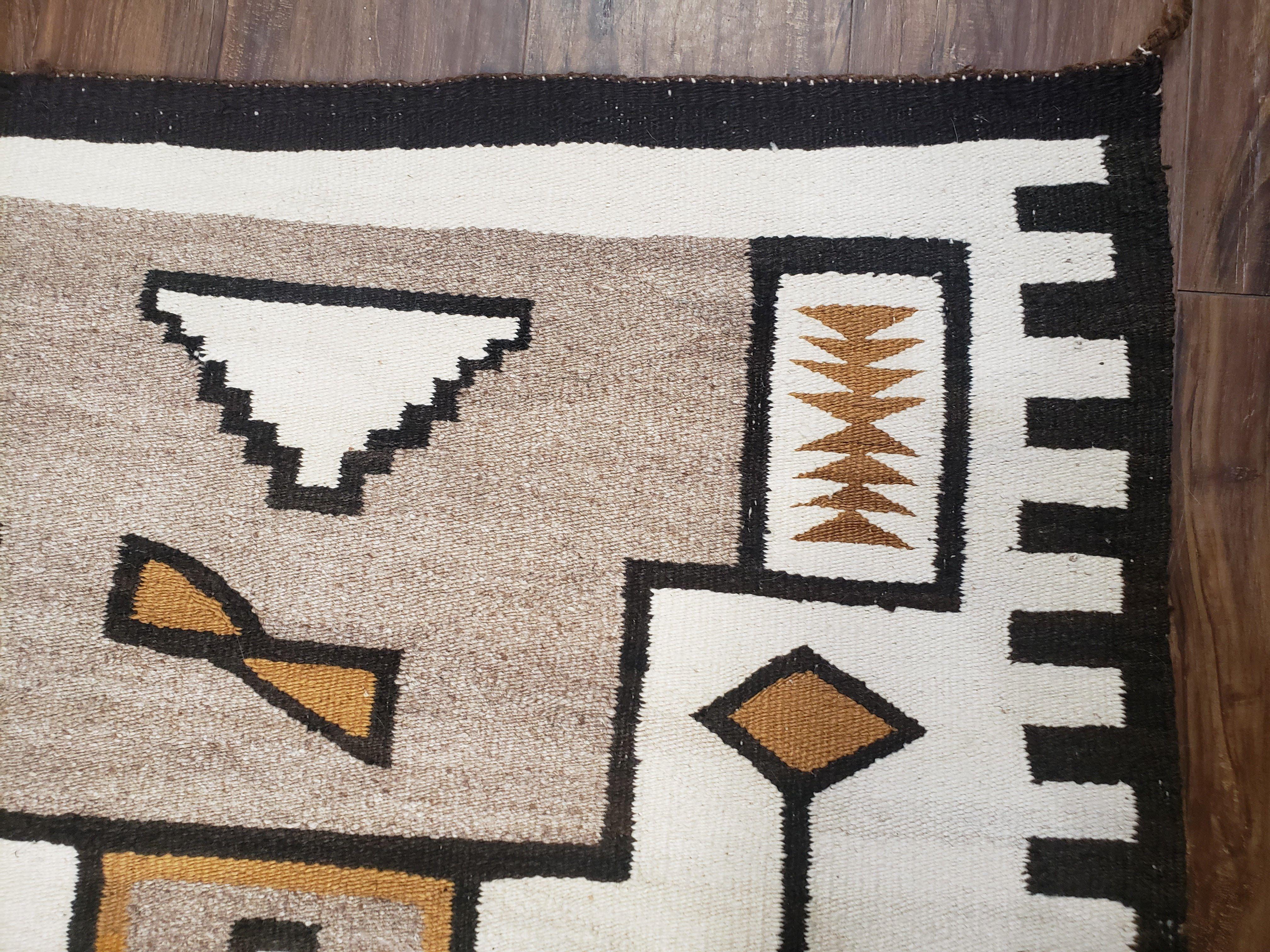 Antique Navajo Rug 3x5, Collectible Native American Blanket, Wool Hand Woven, Ivory Black Indian Tribal Rug, Vintage Navajo Textile - Jewel Rugs