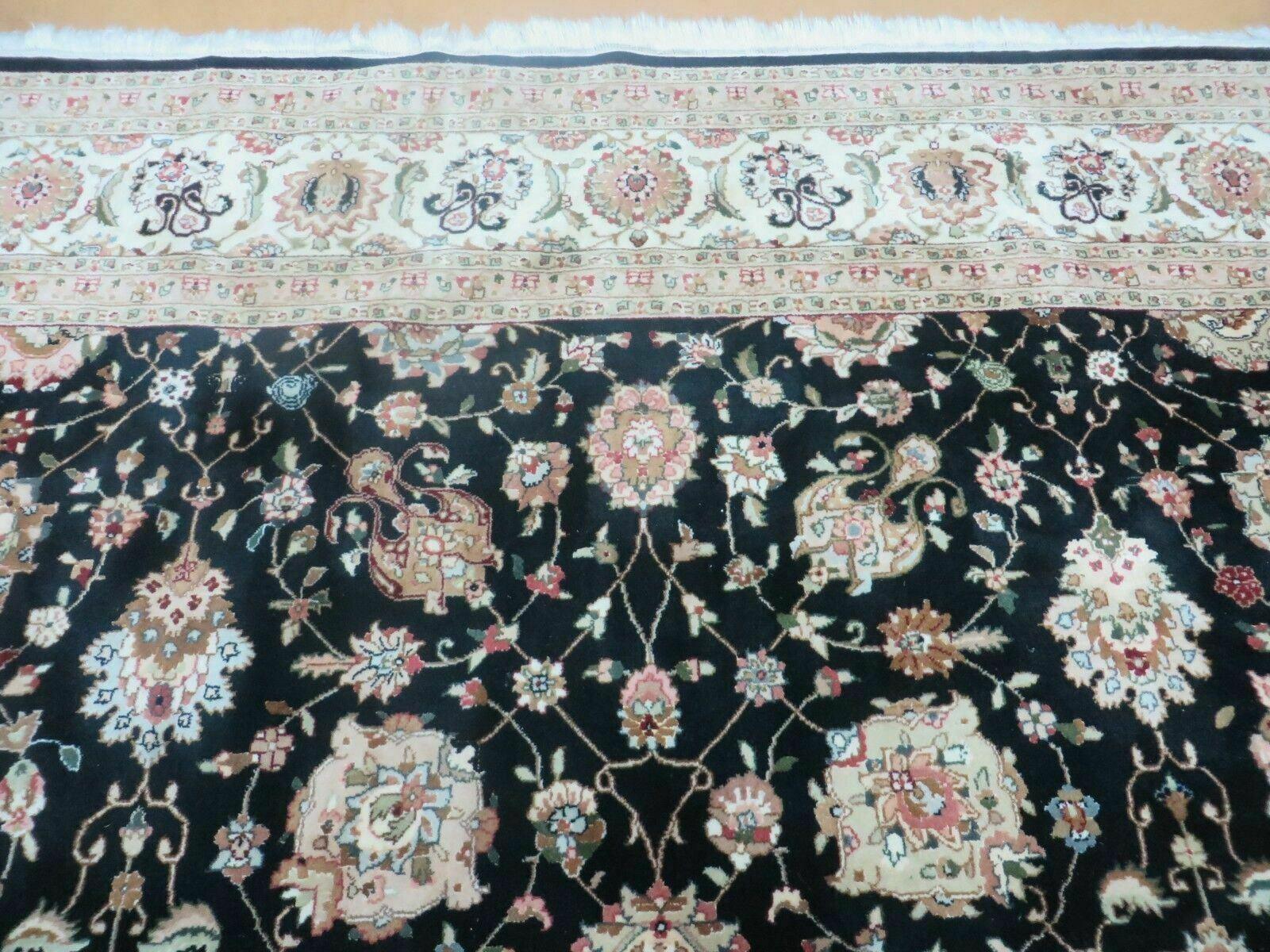 9' X 12' Vintage Handmade Chinese Allover Oriental Wool Silk Rug Nice Black - Jewel Rugs