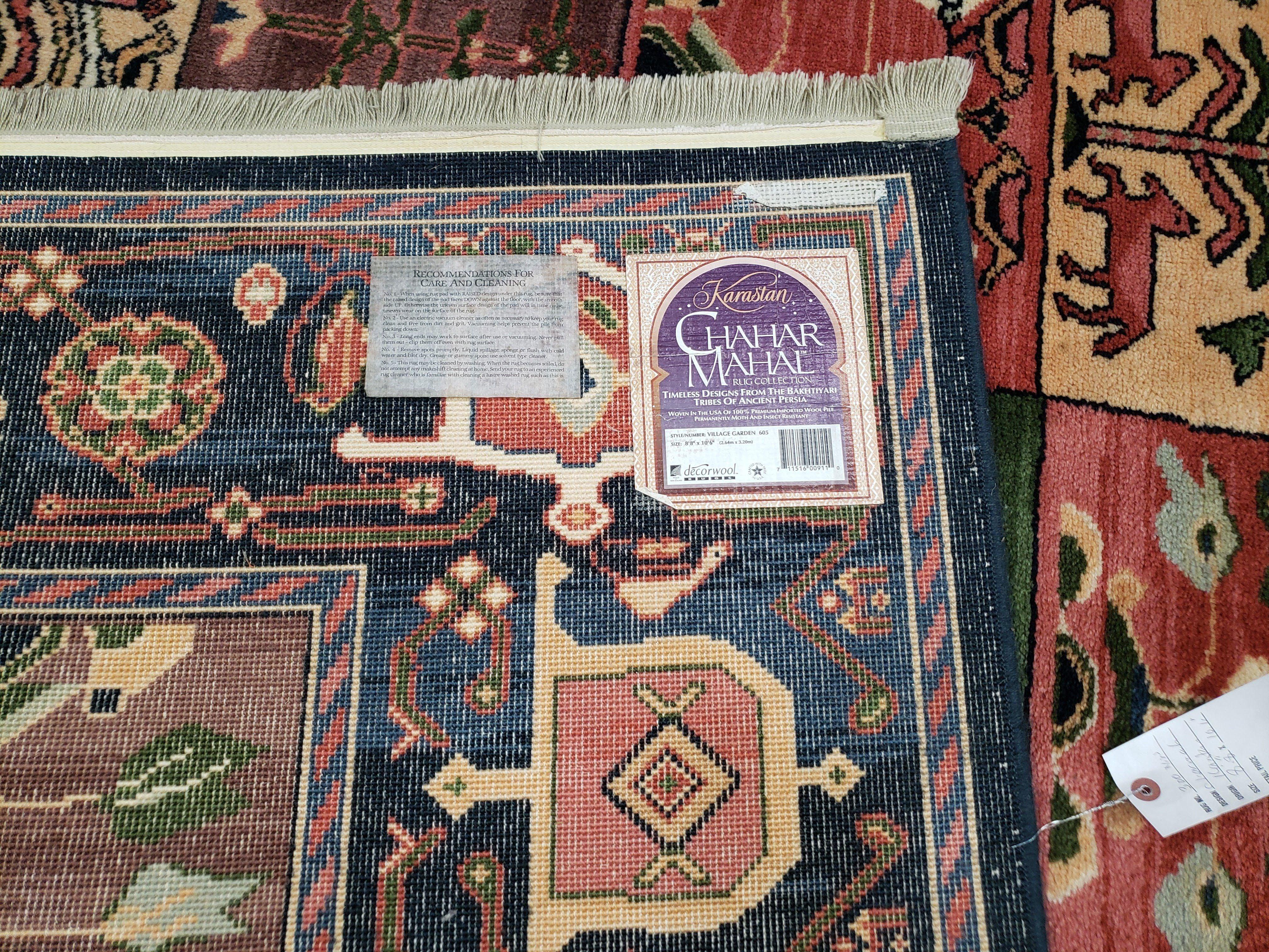 Karastan Rug 8'8" x 10' 6", Chahar Mahal Village Garden 605 Rug, Large Karastan Wool Area Rug, Vintage Karastan Carpet, Discontinued, Panel - Jewel Rugs