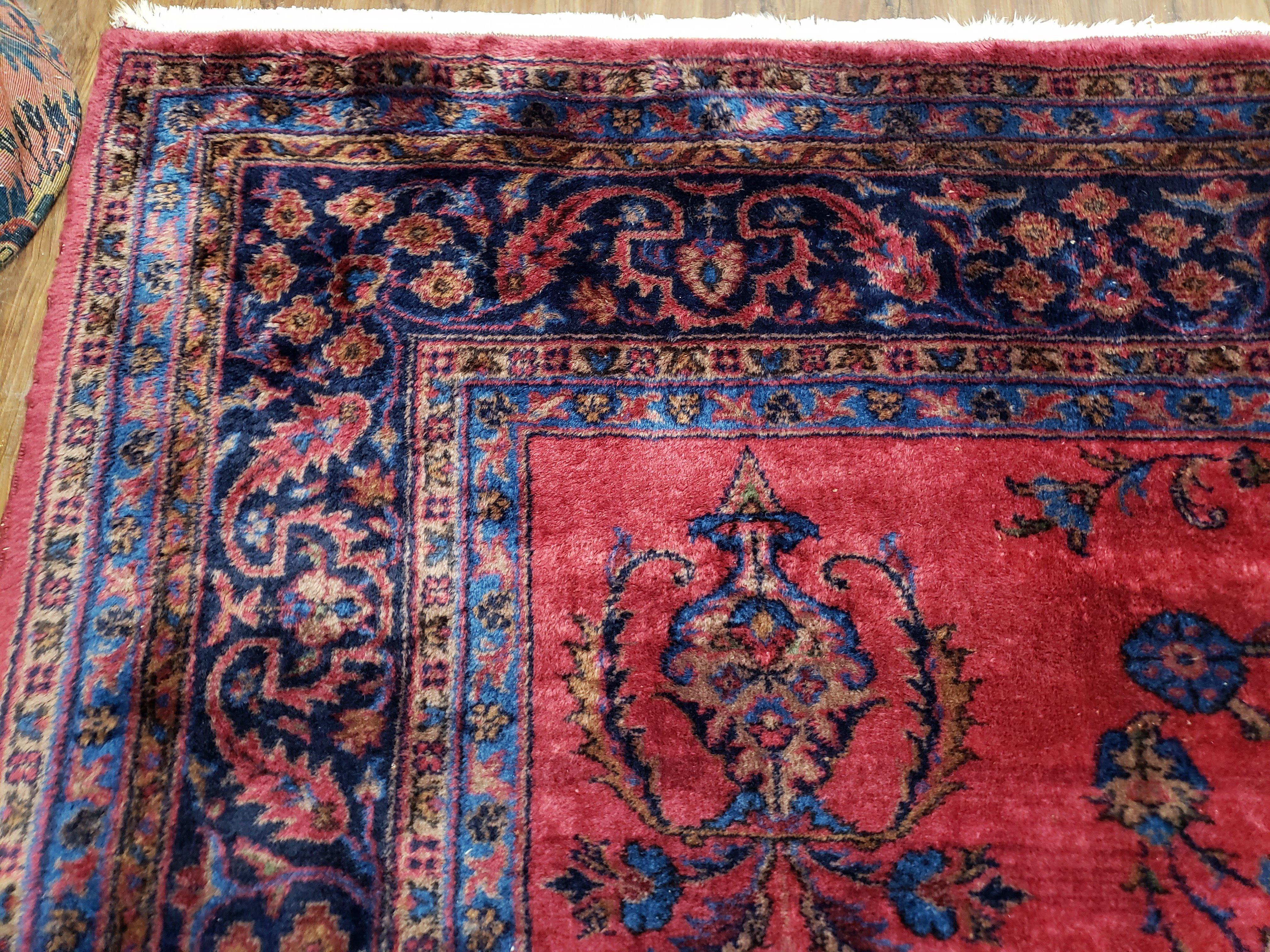 Antique Turkish Sparta Rug, 9x12 Rug, Red and Dark Blue Handmade Wool Area Rug, Turkish Carpet, Antique Rug, Hand-Knotted Rug, Floral Rug - Jewel Rugs