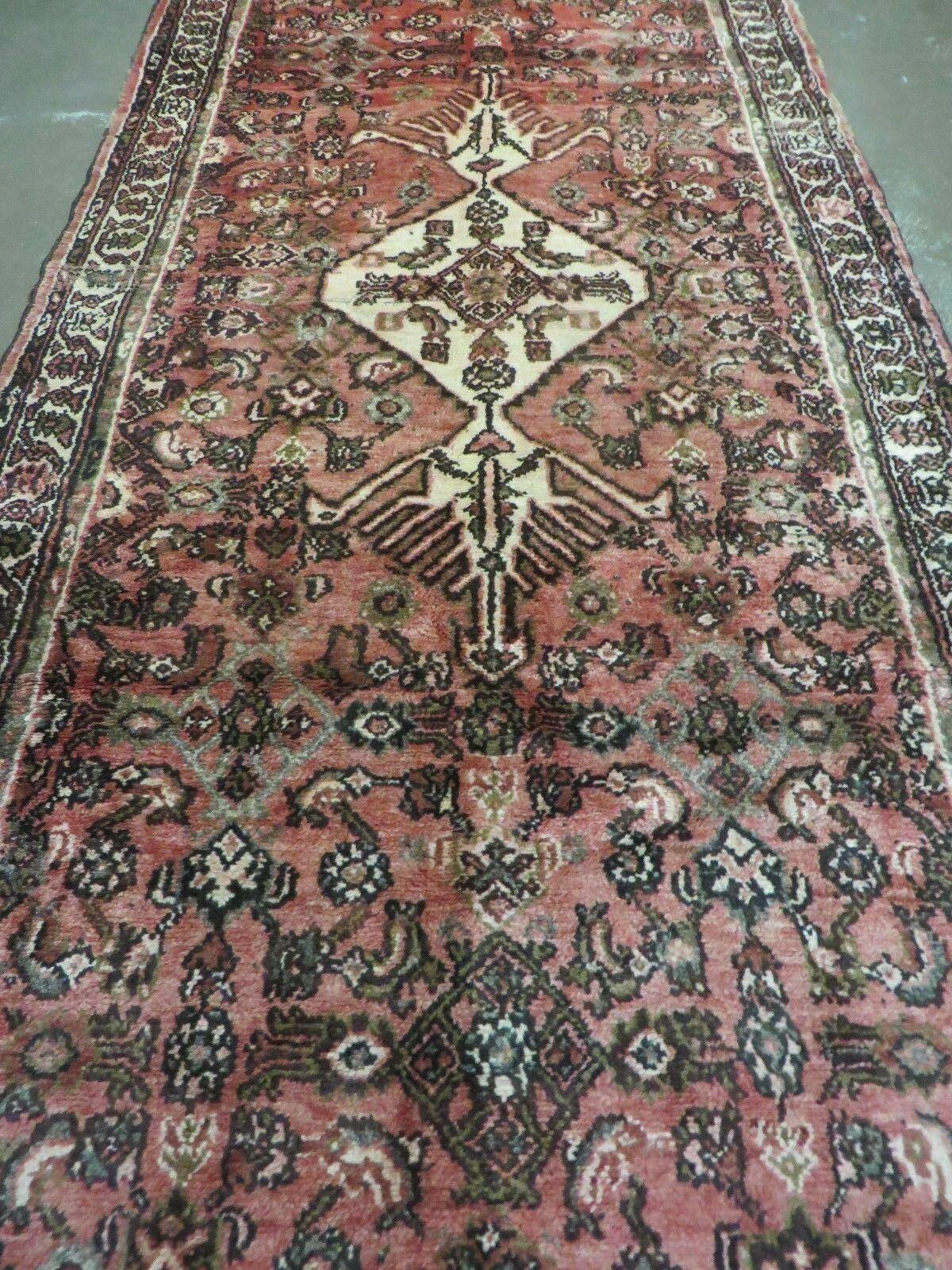 3' 8" X 10' 2" Antique Handmade India Floral Wool Runner Rusted Red Rug # 132 - Jewel Rugs