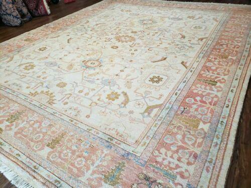 9' X 12' Hand Made Turkish Oushak Wool Rug Oatmeal Beige Coral Signed Wow - Jewel Rugs