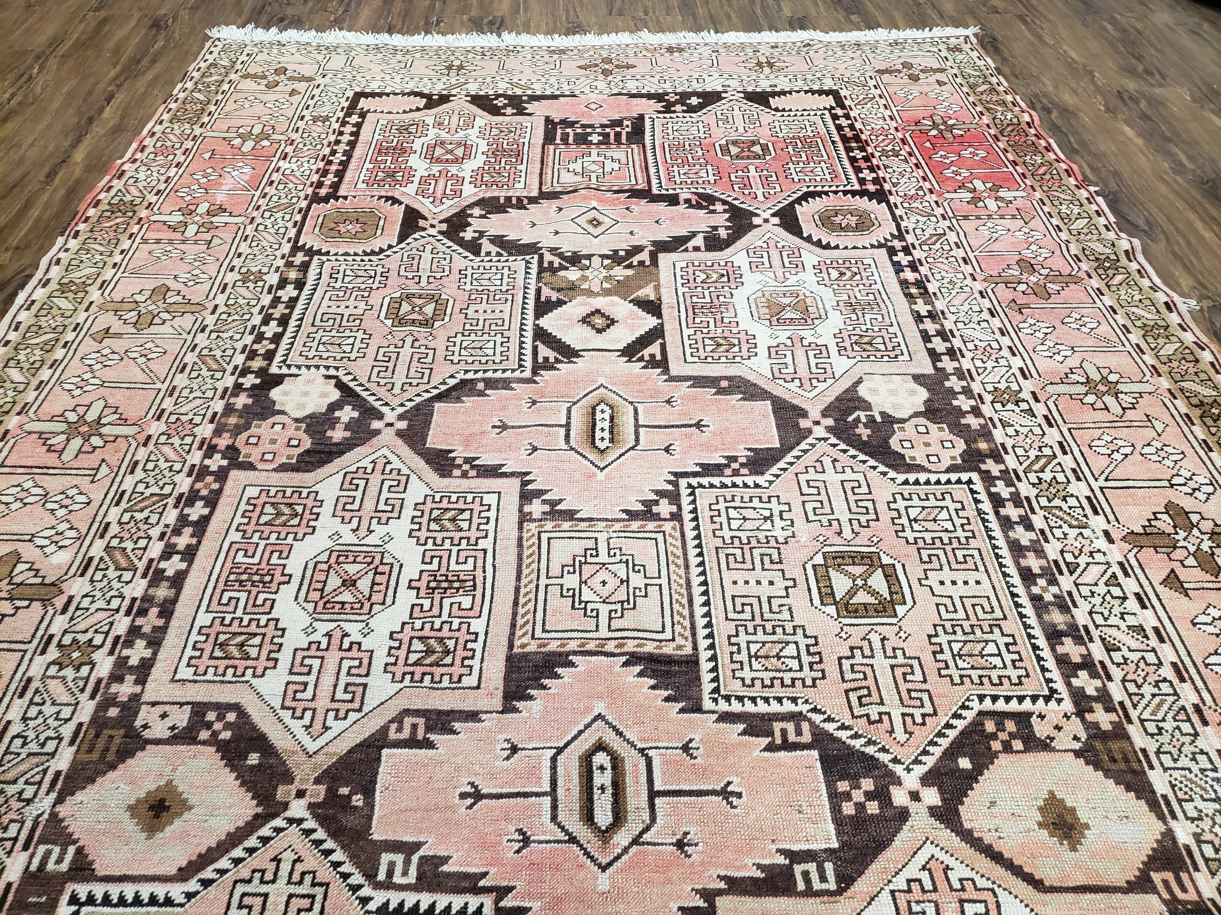 Antique Caucasian Rug 5' 5" x 10' 9", Shirvan Carpet, Wide Oriental Corridor Runner, Quality Handmade Hand-Knotted Wool Rug, Pale Pink Black - Jewel Rugs