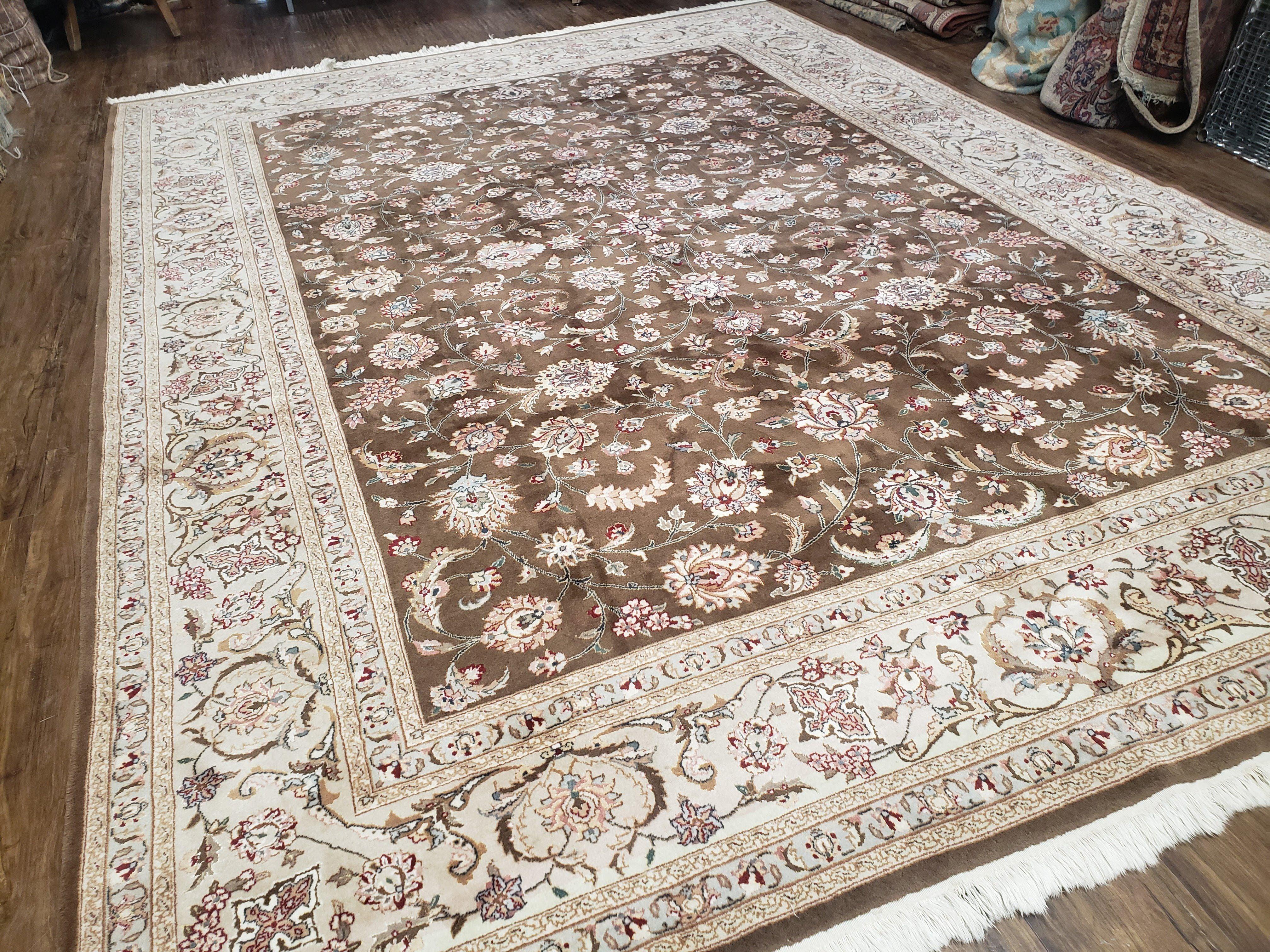 Vintage Pak-Persian Area Rug 9x12, Wool Hand-Knotted Spice Brown & Ivory Traditional Fine Oriental Carpet, Pakistani Carpet, 9 x 12 Fine Rug - Jewel Rugs