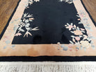 Chinese Art Deco Carpet 4x6, Black & Peach Chinese Oriental Rug 4 x 6, Flowers, Simple Design, 90 Line, Vintage, Wool, Soft, Thick Pile - Jewel Rugs