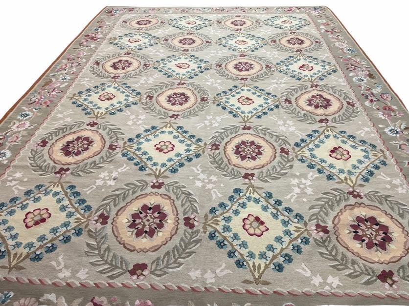 9x13 Needlepoint Carpet, French Design Rug, Hand-Knotted, Brand New Needlepoint Rug 9 x 13, English French European Style, Beige Floral - Jewel Rugs