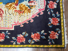 Antique Persian Pictorial Rug 4'6" x 9', Wool Hand-Knotted Blue Roses Karabagh Caucasian Carpet, 1920s Girl Deer Tapestry Wall Hanging Rug - Jewel Rugs