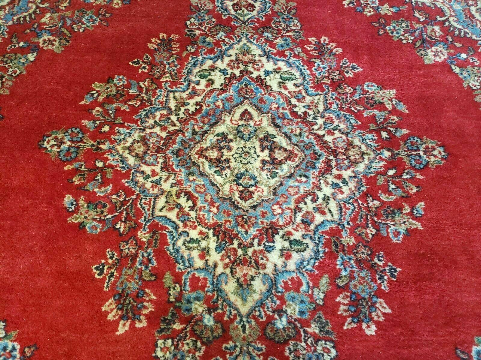 8' X 10' Vintage Handmade India Kirman Wool Rug Hand Knotted Organic Dyes Red - Jewel Rugs