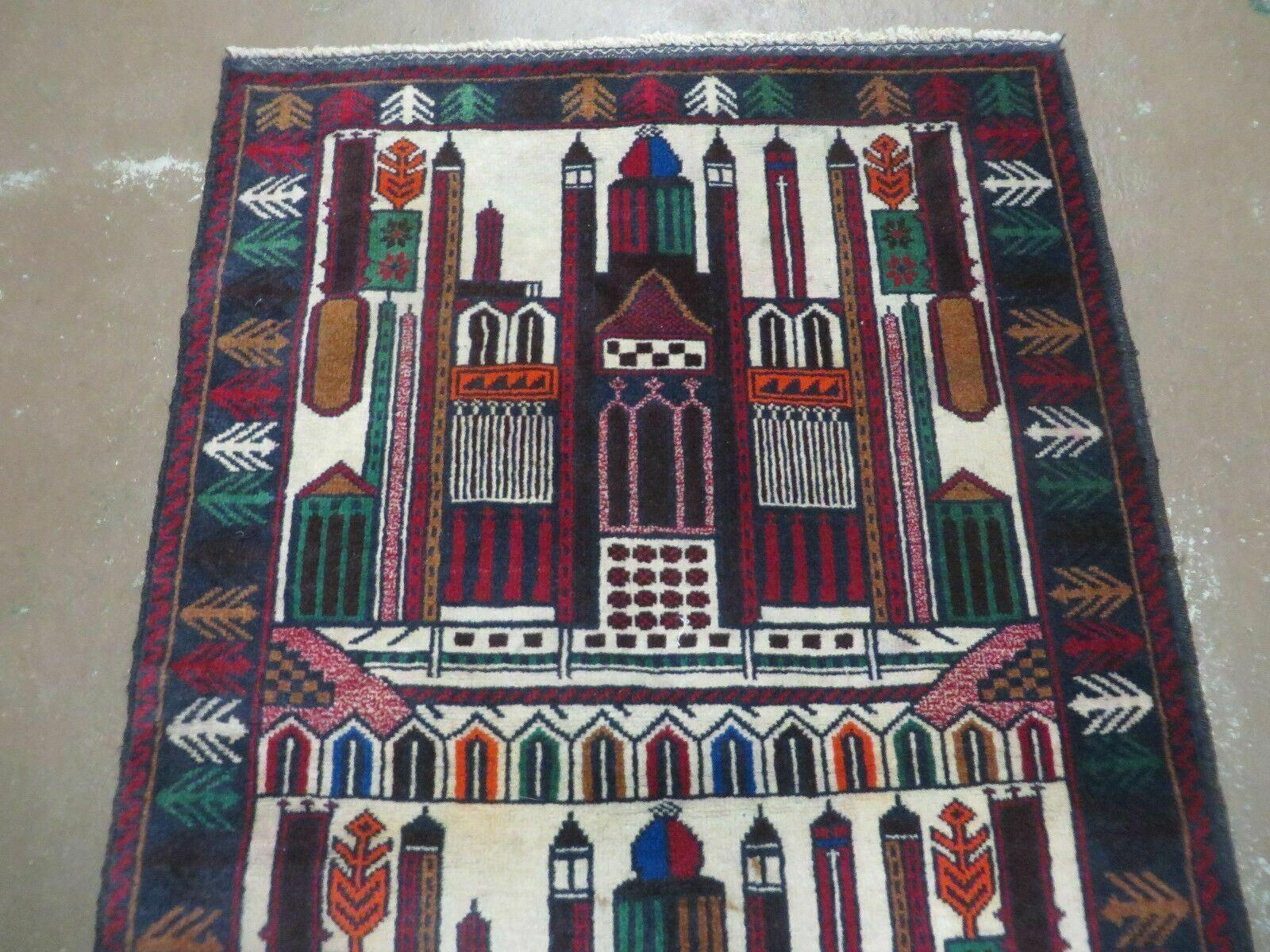 3' X 4' Vintage Hand Made Afghan Balouch Tribal Wool Pictorial Rug # 055 - Jewel Rugs