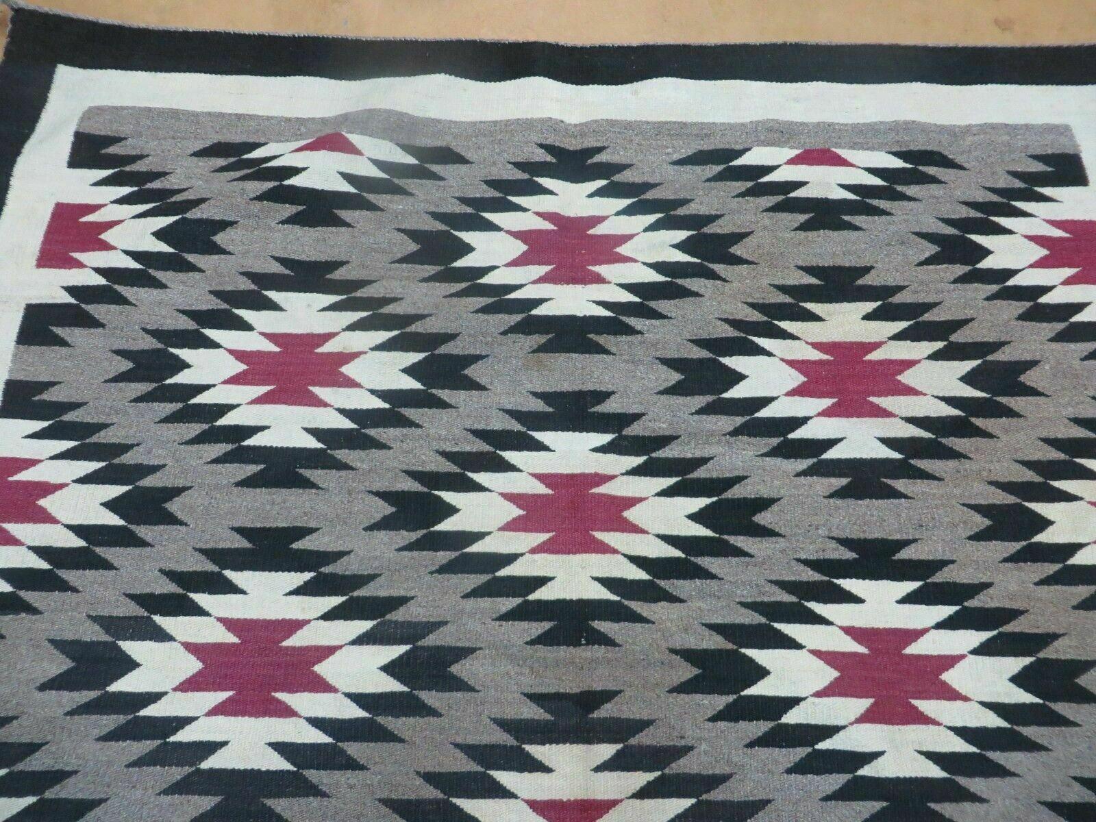 57" X 79" Incredible Queen Size Vintage Blanket American Indian Navajo Navaho Wool Rug Armed Cross Nice - Jewel Rugs