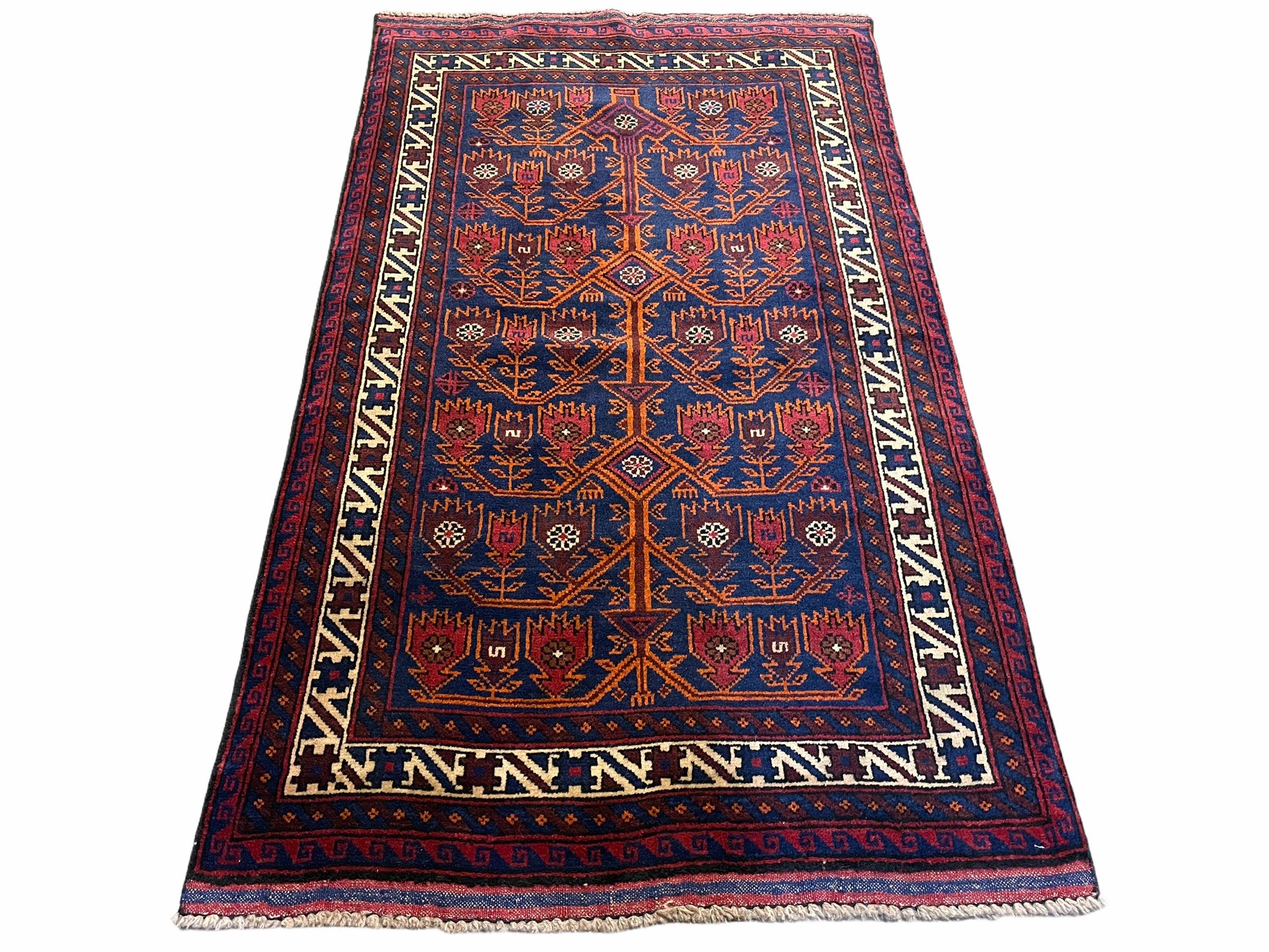 3x5 New Vintage Handmade Afghan Wool Rug Balouch Rug Tree Of Life Red Blue Beige - Jewel Rugs