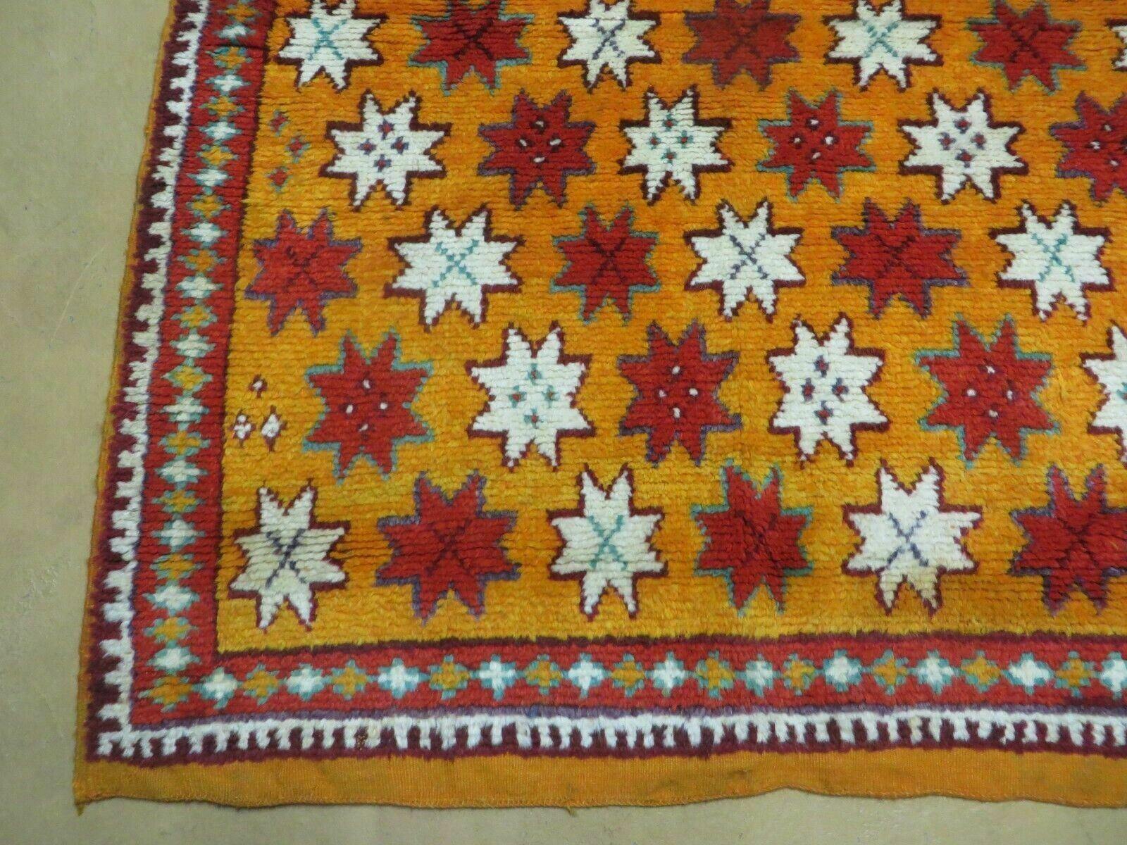 4' X 5' Vintage Handmade Moroccan Tribal Wool Accent Scatter Geometric Rug Star Design - Jewel Rugs