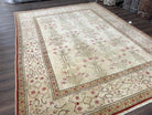 Vintage Turkish Rug 9x12, Indian Agra Design, 9 x 12 Wool Area Rug, Beige Tan, Hand-Knotted, Living Room Rug, Floral Oriental Carpet, Nice - Jewel Rugs