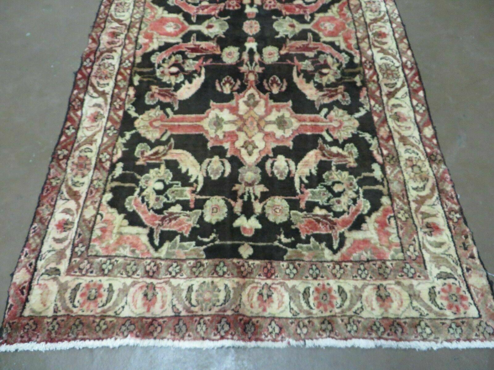 3' 9" X 10' Antique Handmade Turkish Wool Runner Rug Black Nice - Jewel Rugs