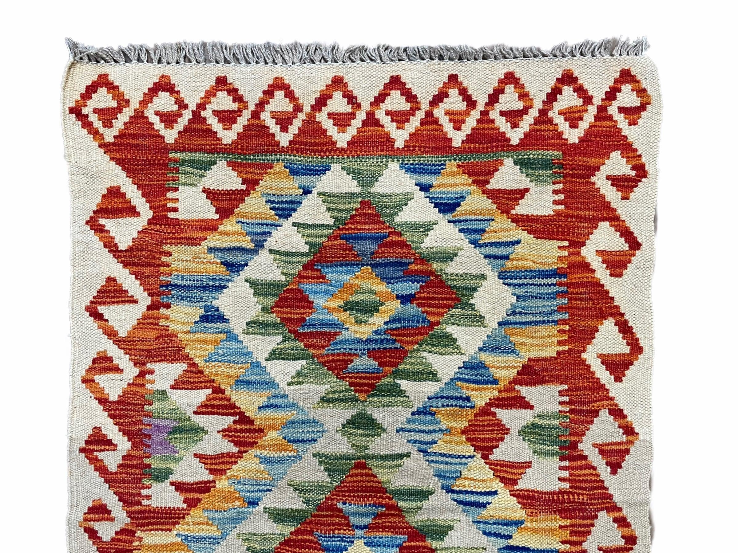 2x3 Kilim Rug Small Colorful Turkish Kilim Rug Zigzag Chobi Kilim Rug Flatweave Wool Rug Playroom Rug Playful Rug New - Jewel Rugs