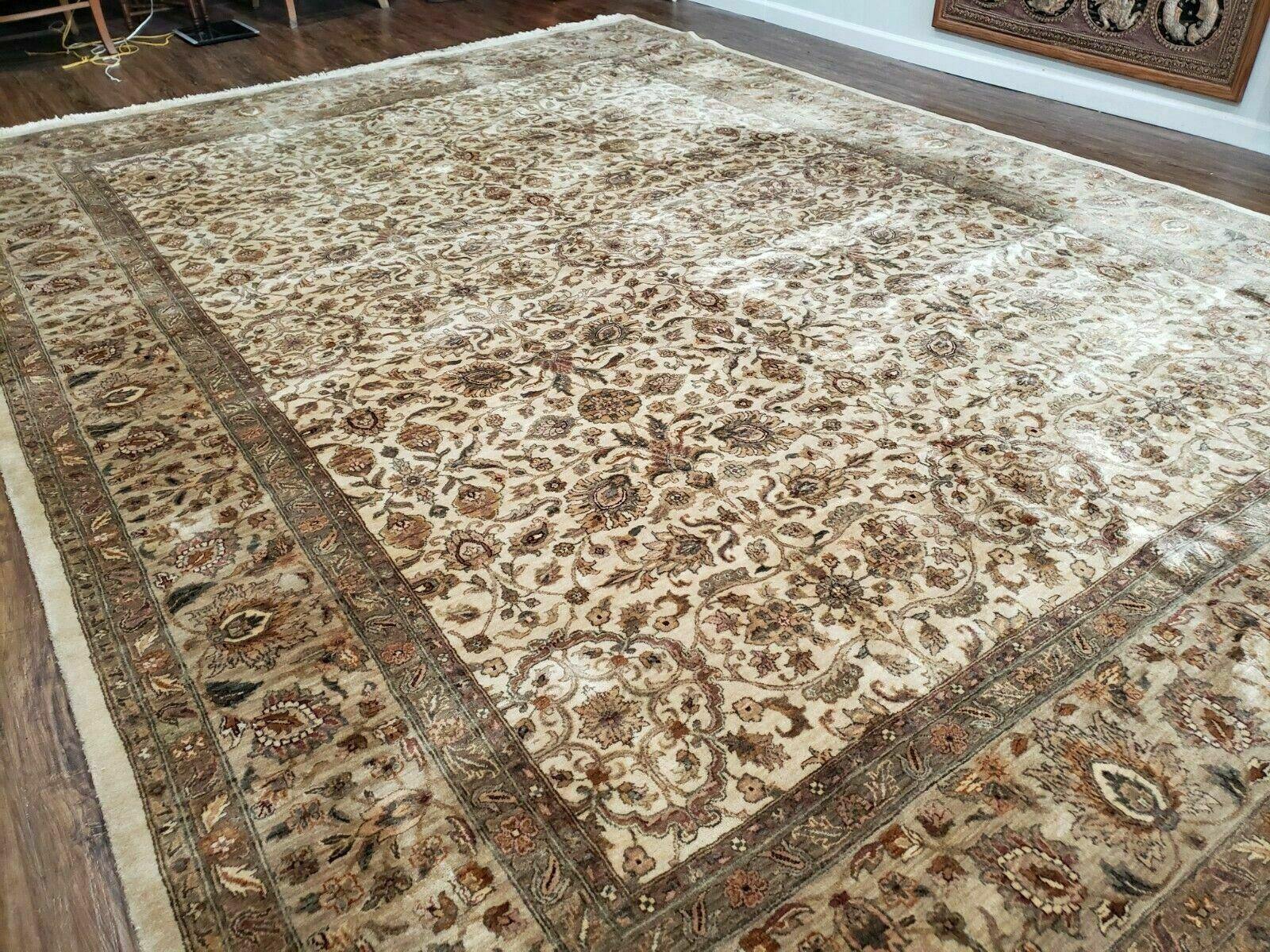 10' X 14' One-of-a-Kind Indian Agra Hand-Knotted Wool Rug Beige Tea Washed Nice - Jewel Rugs