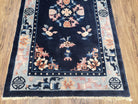 Antique Blue Chinese Peking Rug 3x5, Wool Hand-Knotted Chinese Art Deco Asian Carpet, 3 x 5 Small Entryway Rug, Dark Blue & Beige, Handmade - Jewel Rugs