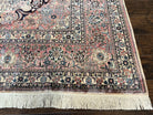 Indian Silk Kashmiri Rug 9x12, Room Sized All Silk Carpet, Center Medallion, Highly Detailed, Top Quality, Very Fine, Vintage, Cream Pink - Jewel Rugs