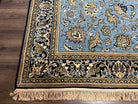 Marvelous Light Blue Persian Qum Rug 9x12, Top Quality Floral Allover Semi Antique Hand Knotted Authentic Ghom Qom Persian Carpet 9x12, Wool & Silk Highlights - Jewel Rugs