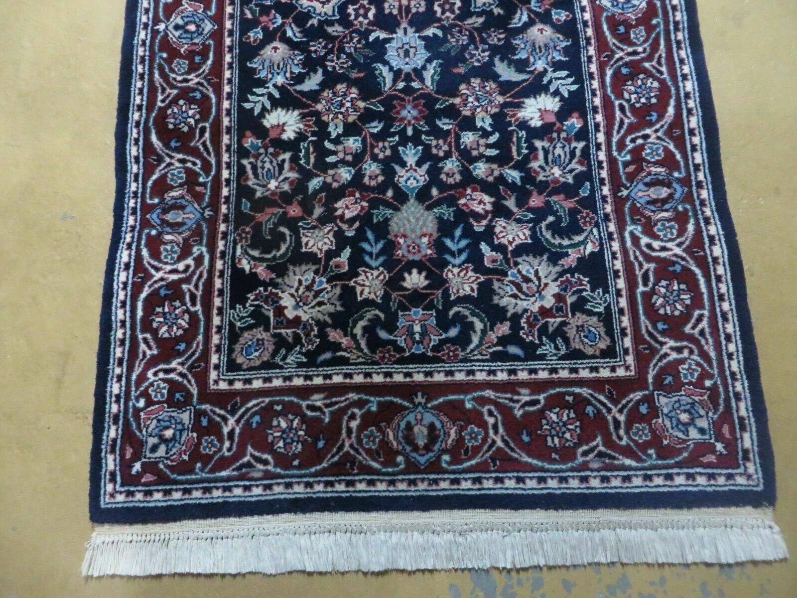 2' 7" X 8' Vintage Handmade Indian Agra Wool Blue Runner Oriental Rug Nice - Jewel Rugs