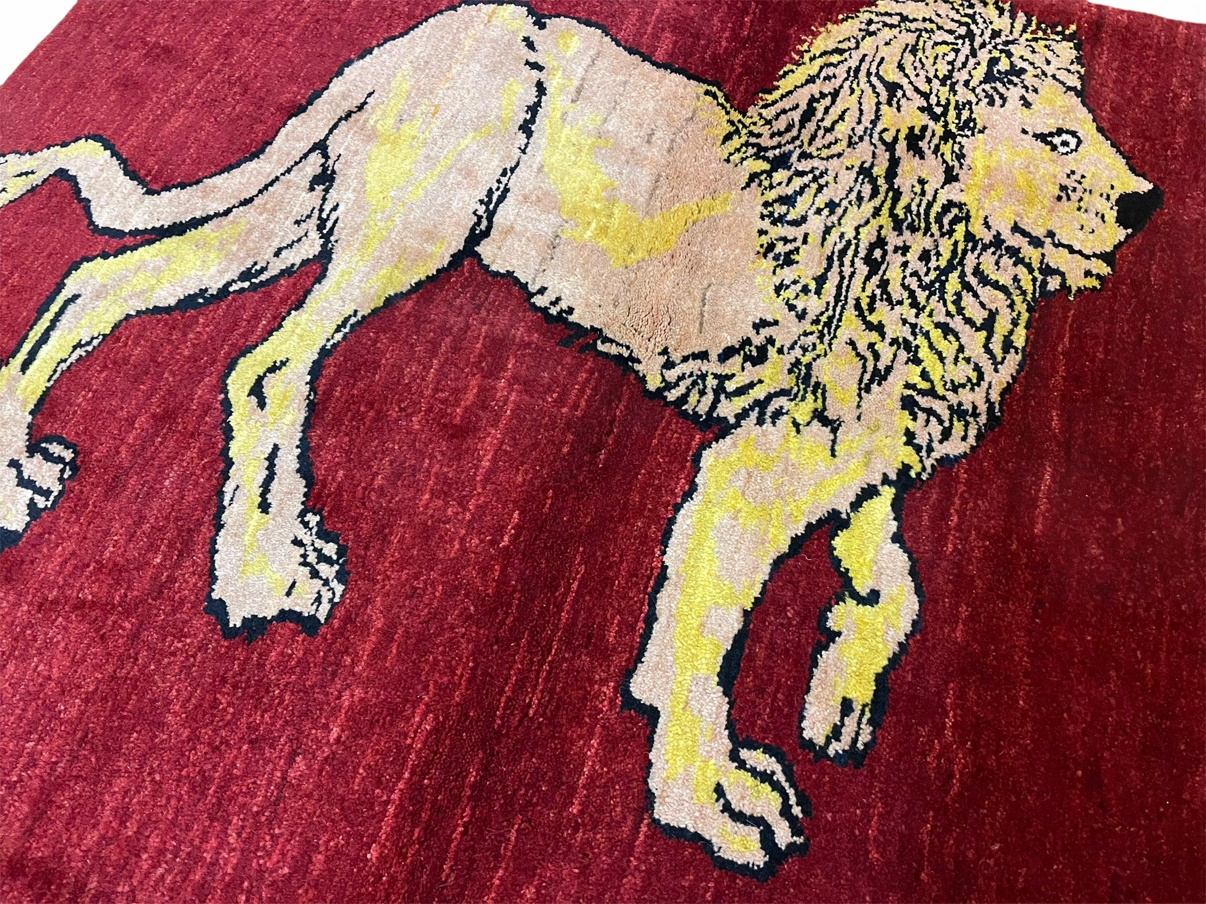 3 X 5 Handmade New Vintage Rug Quality Wool Lion Red Veggy Dyes Hand-Knotted - Jewel Rugs