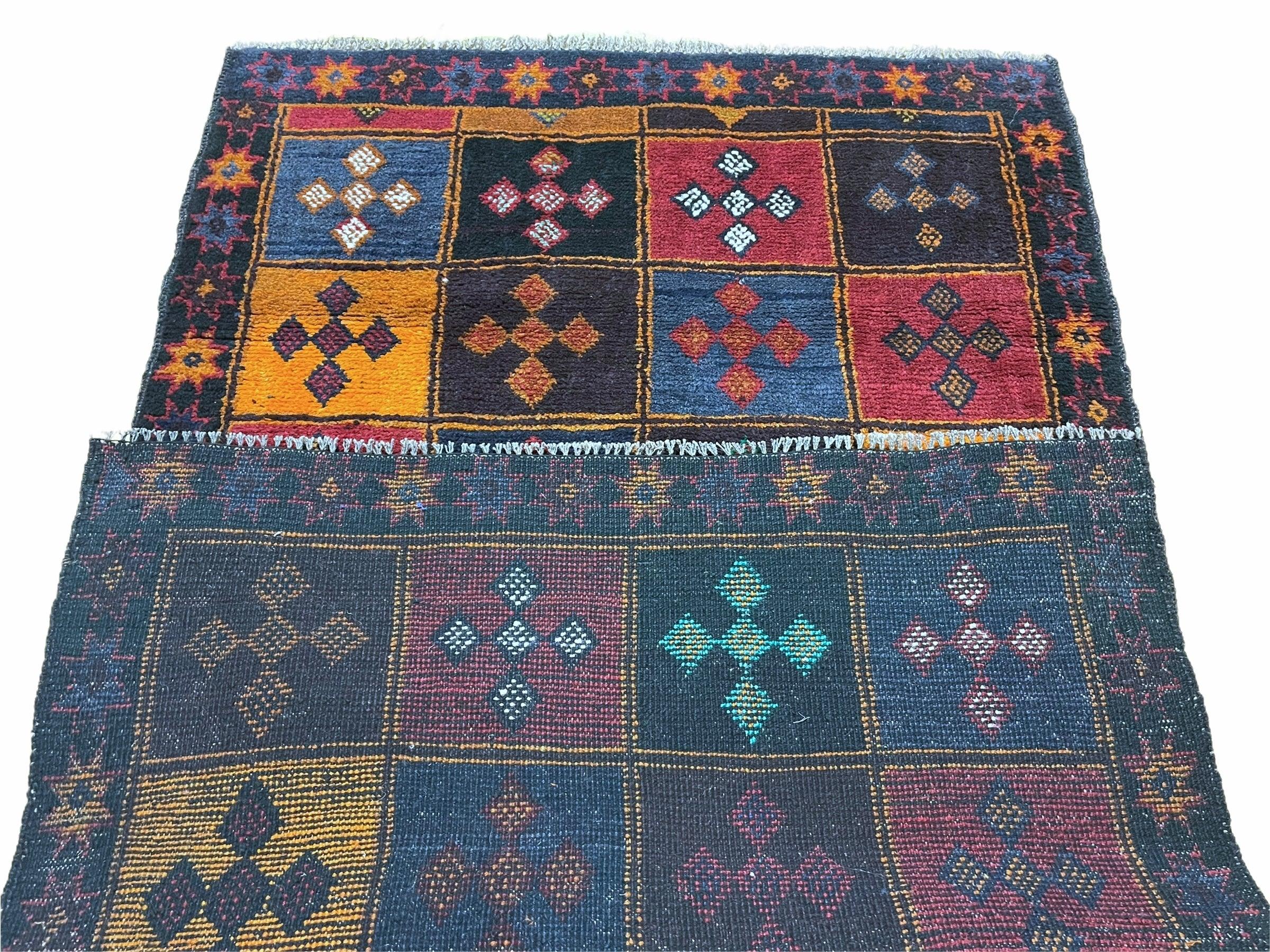 2' 9" X 4' 3" Vintage Handmade Tribal Wool Rug Balouchi Afghan Rug Blue Red 3x5 - Jewel Rugs