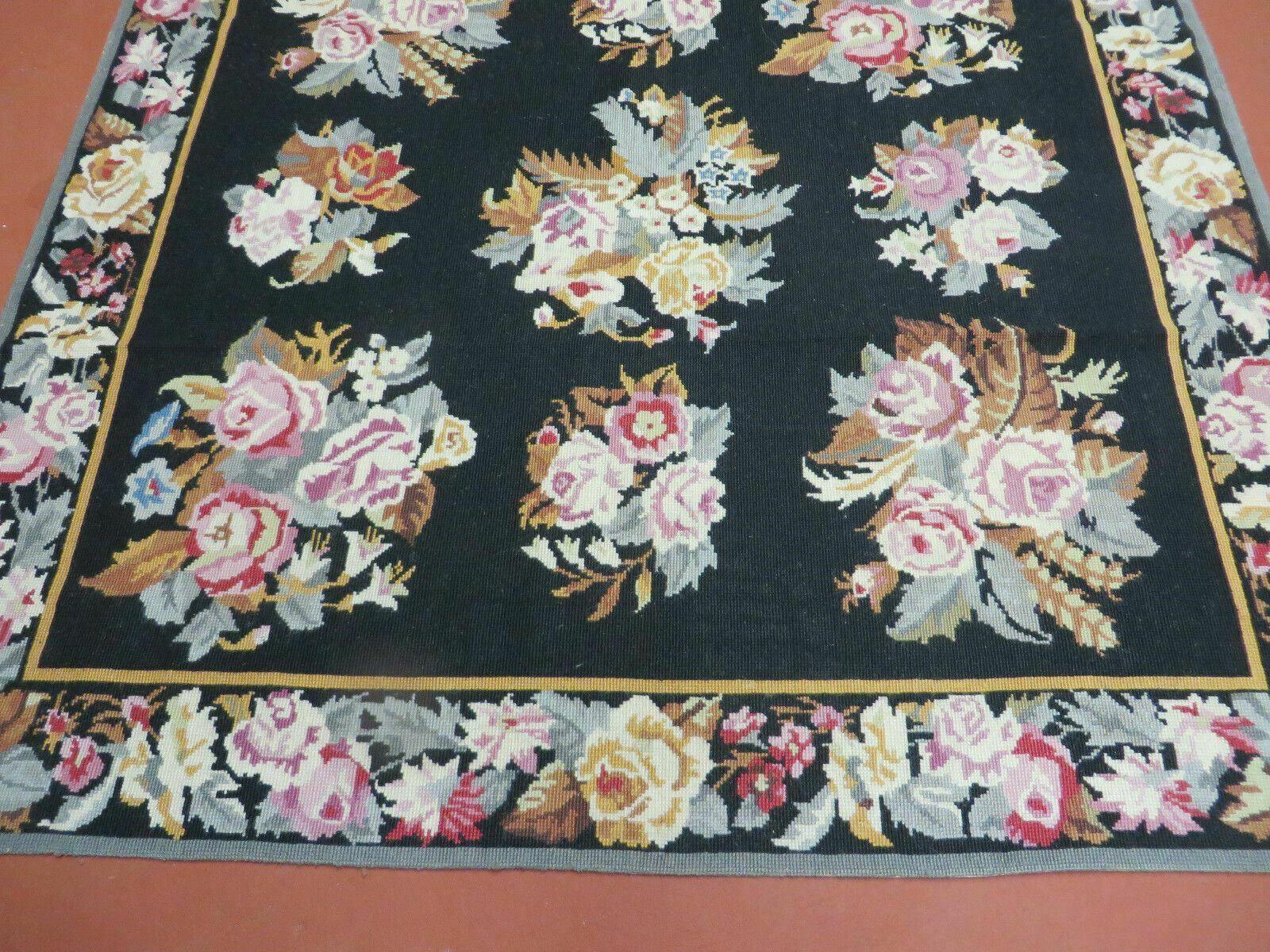 4' X6' Handmade French Country Garden Design Needlepoint Rug Flat Weave Flowers - Jewel Rugs