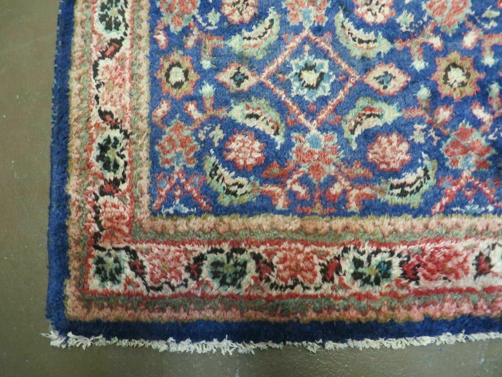 4' X 6' Antique Handmade India Floral Oriental Allover Wool Rug Blue Nice - Jewel Rugs