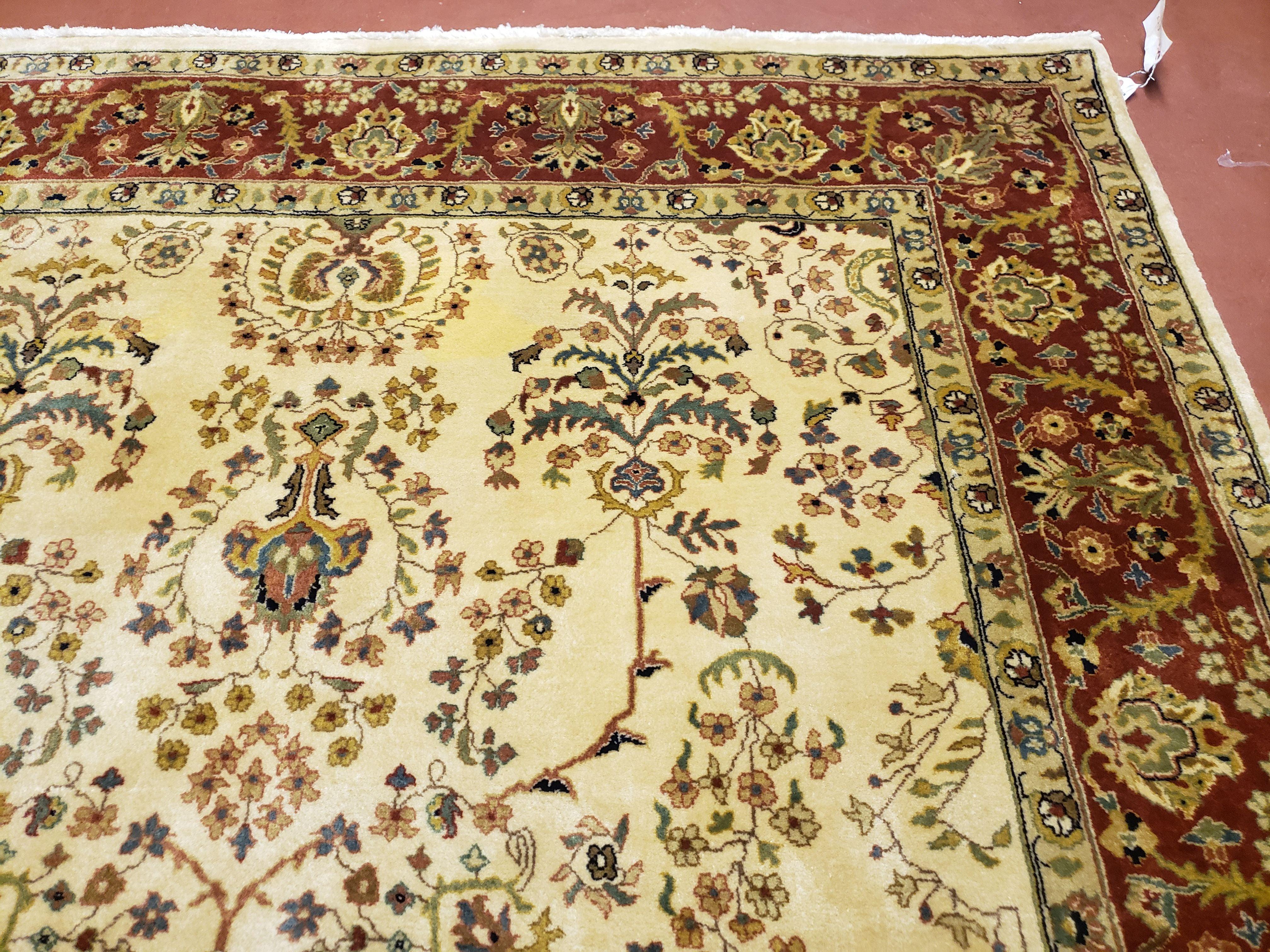 6x9 Indo Persian Rug - 6 x 9 Indian Carpet - Persian Rug - Traditional Oriental Carpet - Beige & Red Hand Knotted Wool Area Rug Vintage - Jewel Rugs