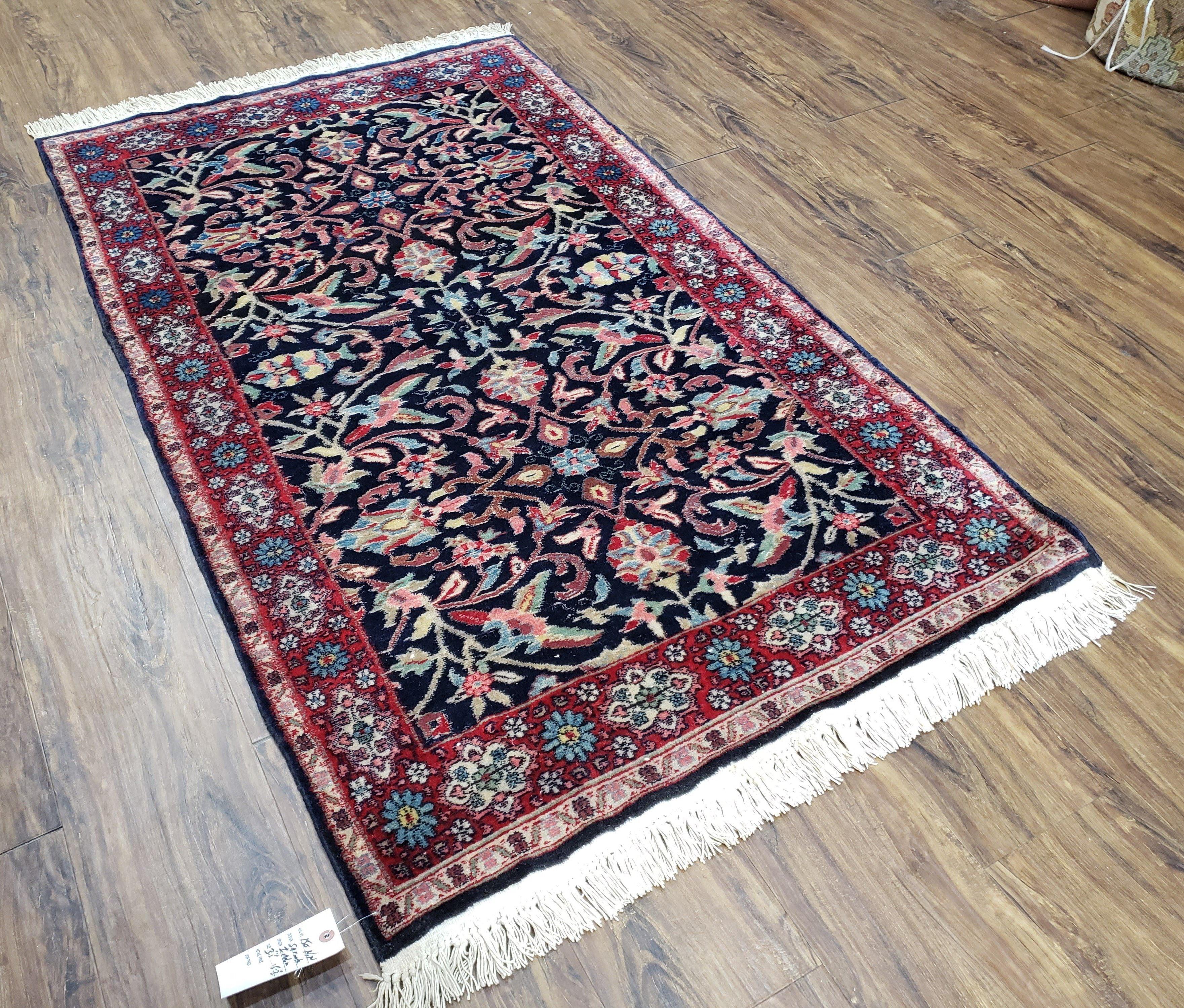 Antique Persian Sarouk, Wool, Hand-Knotted, Blue & Red, 3'1" x 5'3" - Jewel Rugs