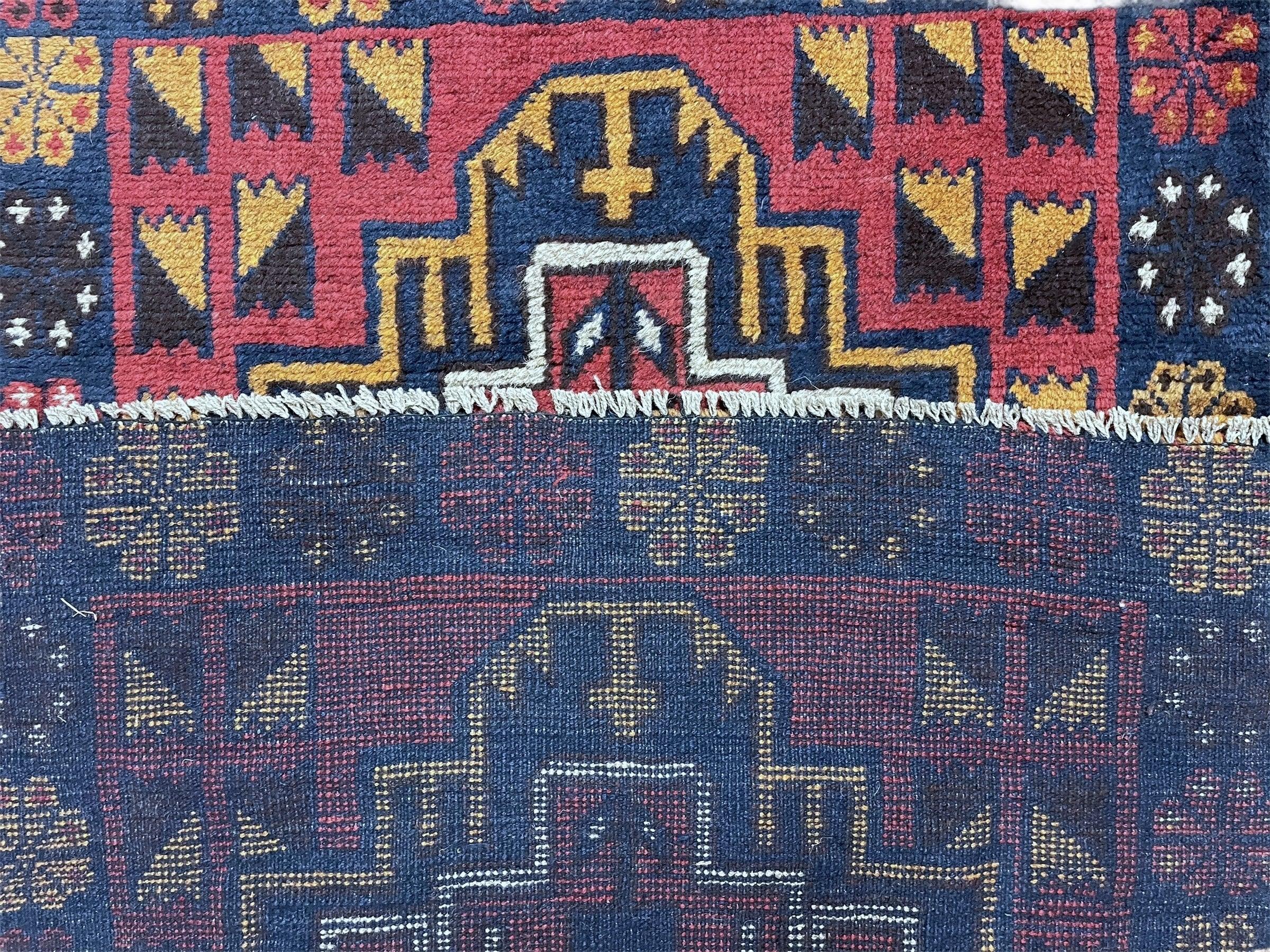 3 X 4.3 Vintage Handmade Tribal Wool Rug Balouch Rug Afghan Rug Red Blue Nice - Jewel Rugs