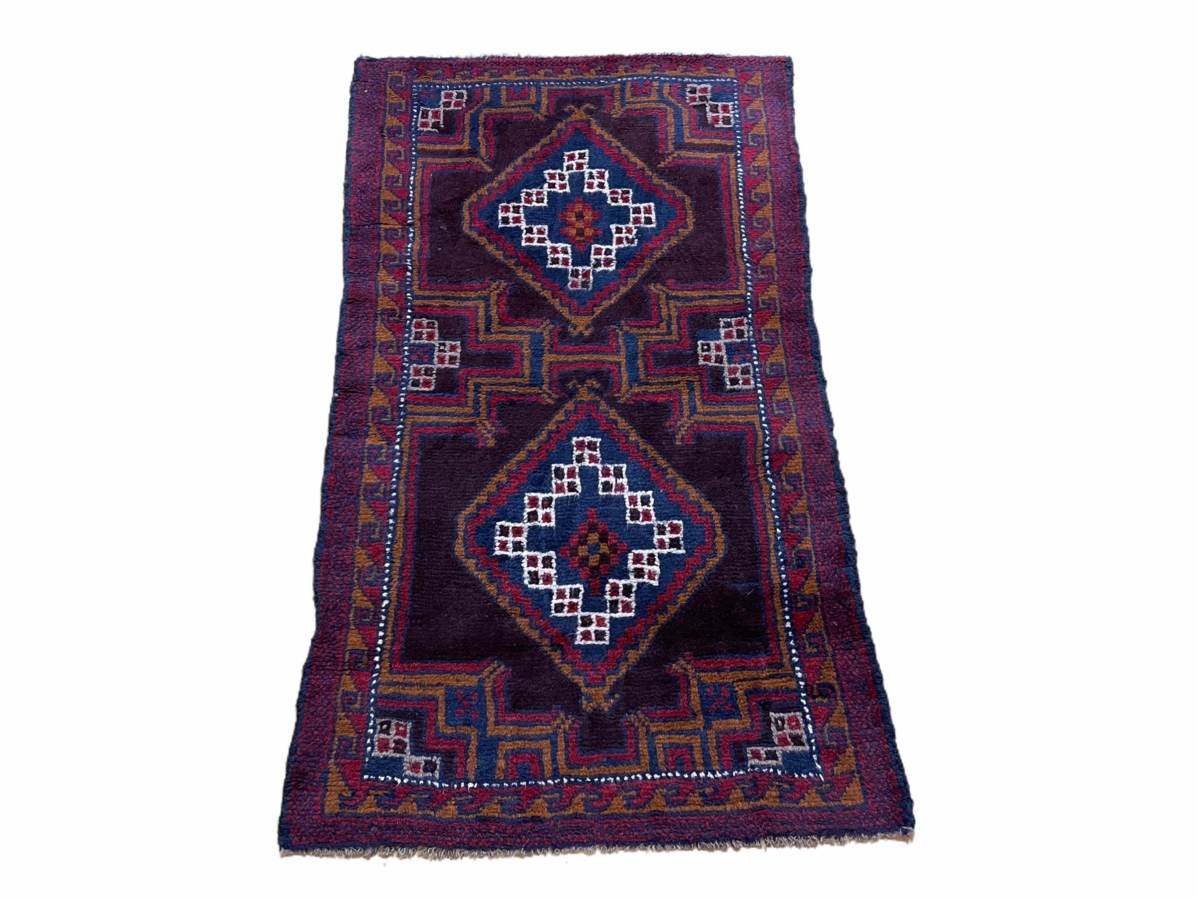 3 X 4.4 Vintage Handmade Tribal Wool Rug Baluchi Rug Afghan Rug Purple Blue Nice - Jewel Rugs