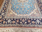 Semi Antique Persian Isfahan Rug, Kork Wool on Silk Foundation, Sky Blue, Hand-Knotted, 5' 1" x 7' 8" - Jewel Rugs