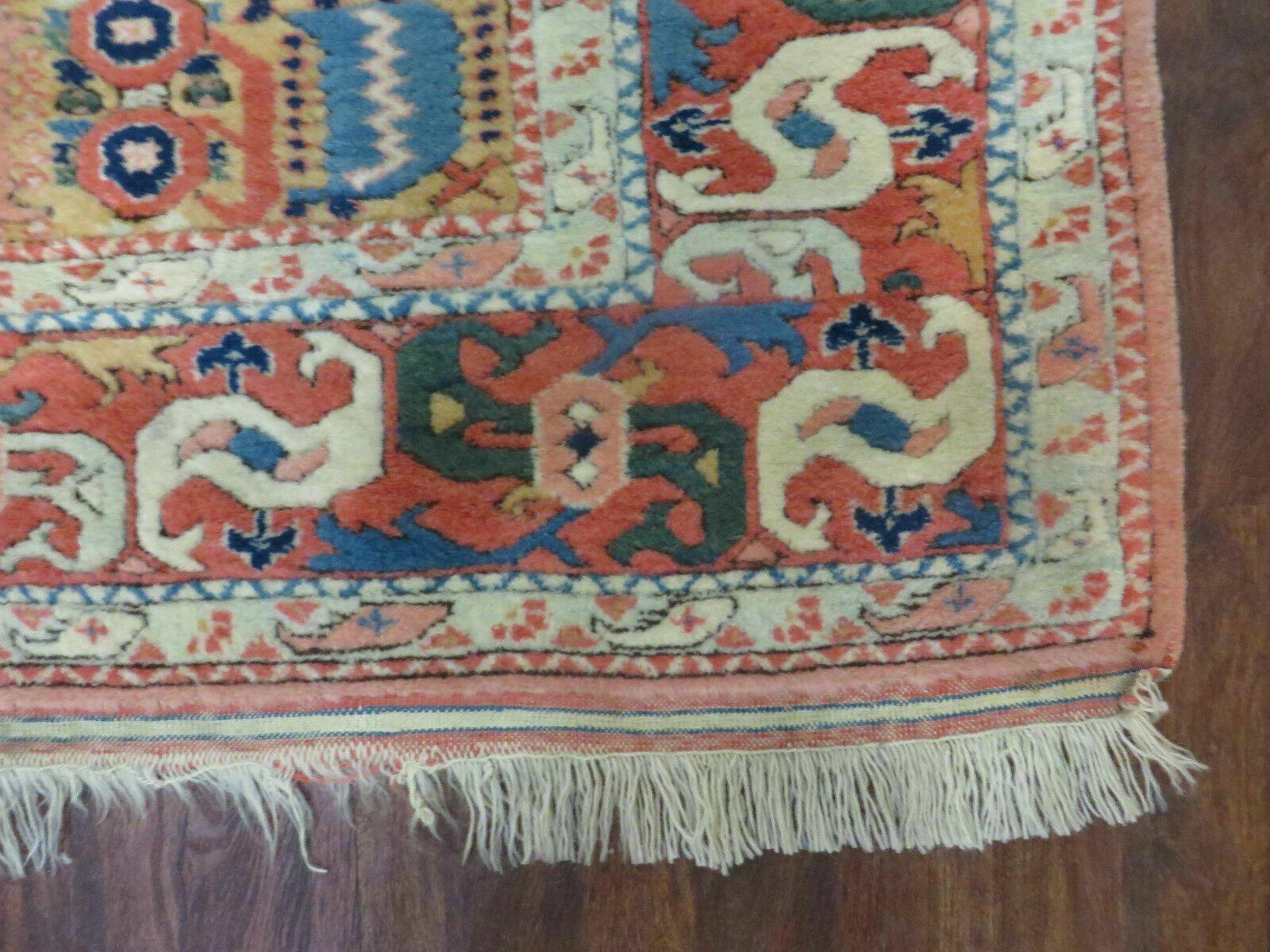 4.5' X 7.5' Vintage Handmade Turkish Wool Rug Heriz Carpet Pink Peach Red Ivory Bohemian Boho Chic Interior Design - Jewel Rugs