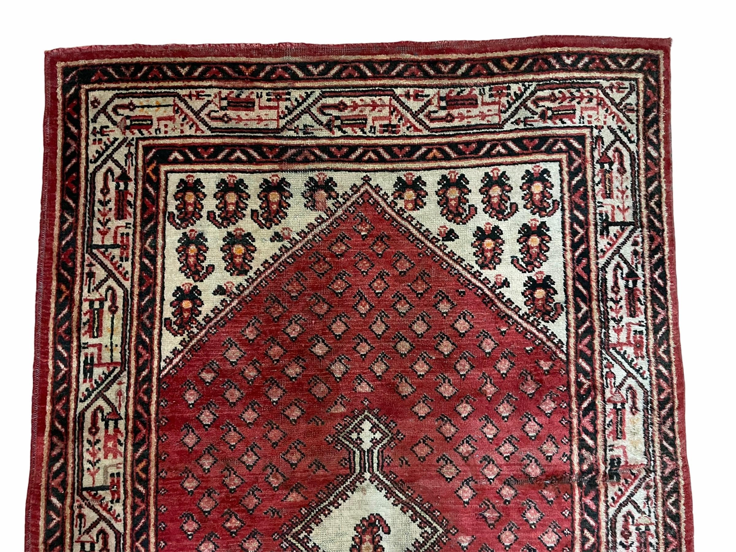 4 X 6.5 Antique Handmade Wool Rug Paisley Boteh Design Tribal Rug Red Ivory - Jewel Rugs