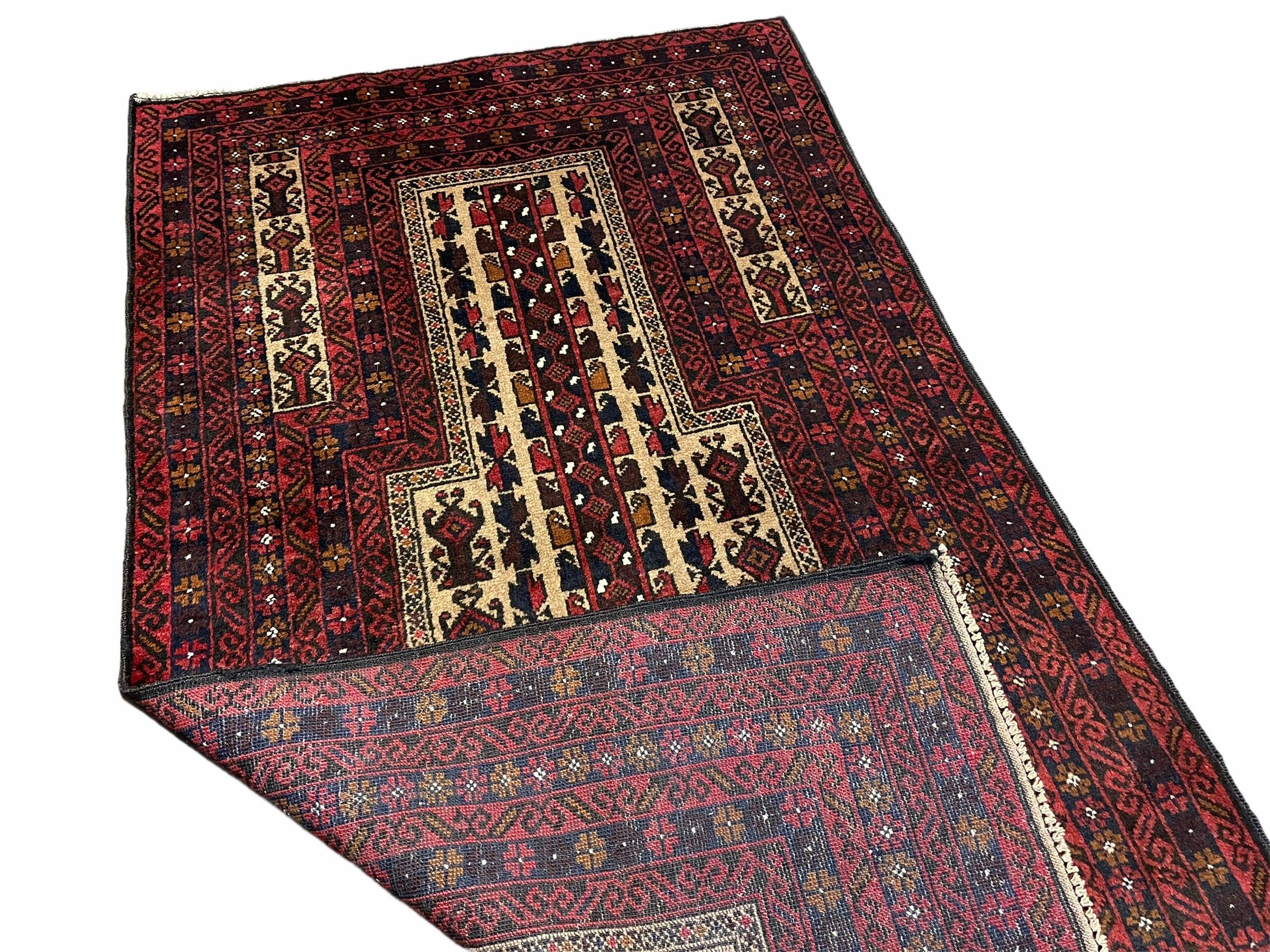 3x5 New Vintage Handmade Wool Rug Tribal Turkoman Balouch Prayer Rug Red Gold - Jewel Rugs