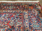 Stunning Semi Antique Palace Sized Persian Sarouk Rug, Hand-Knotted, Red and Dark Blue, Floral Allover, Wool, 14' x 17' 9" - Jewel Rugs