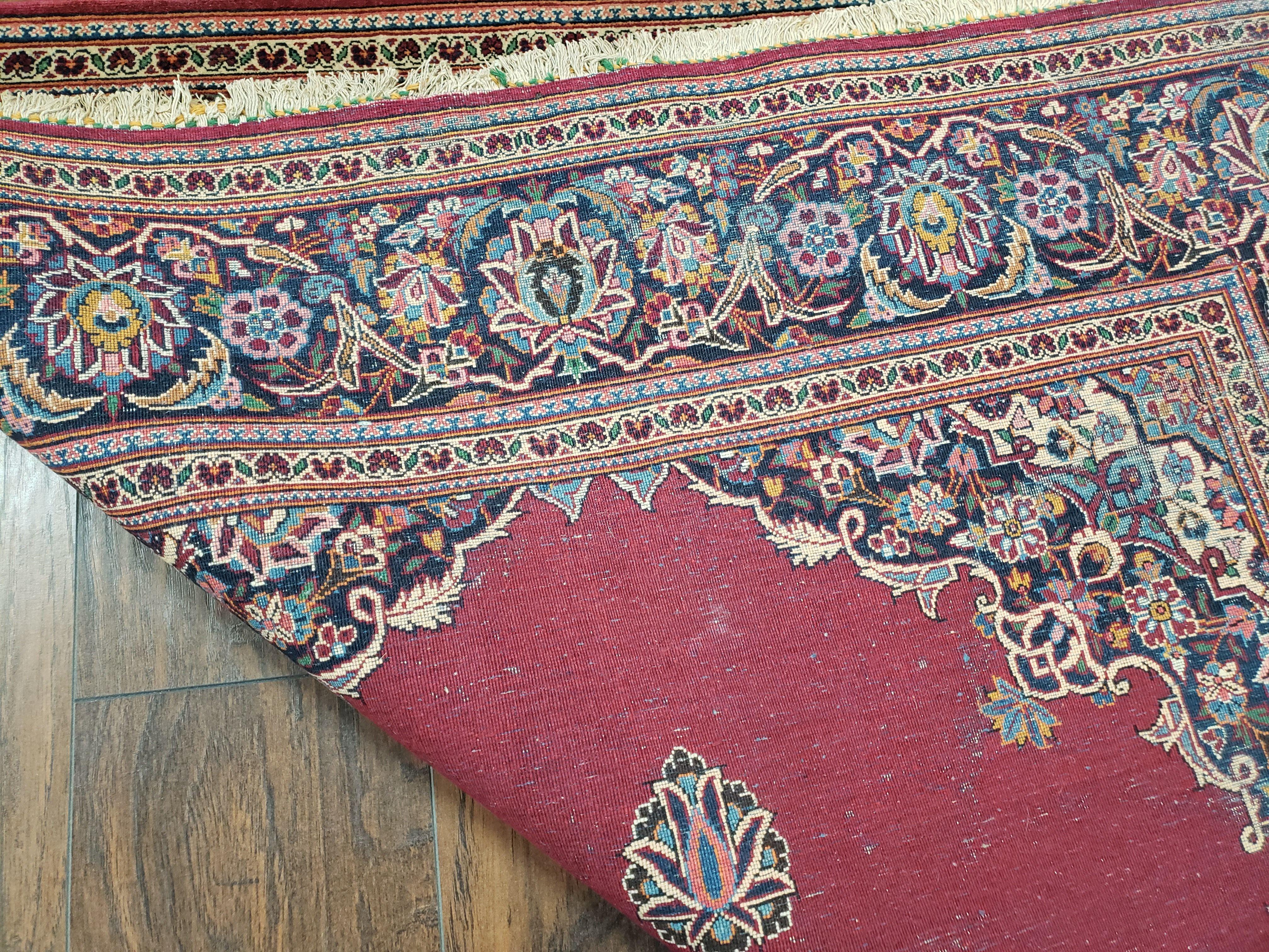 Semi Antique Persian Kashan Rug 4.5 x 7, Red and Navy Blue Persian Carpet, Medallion with Open Field, High Quality, Wool Hand Knotted Vintage Nice - Jewel Rugs