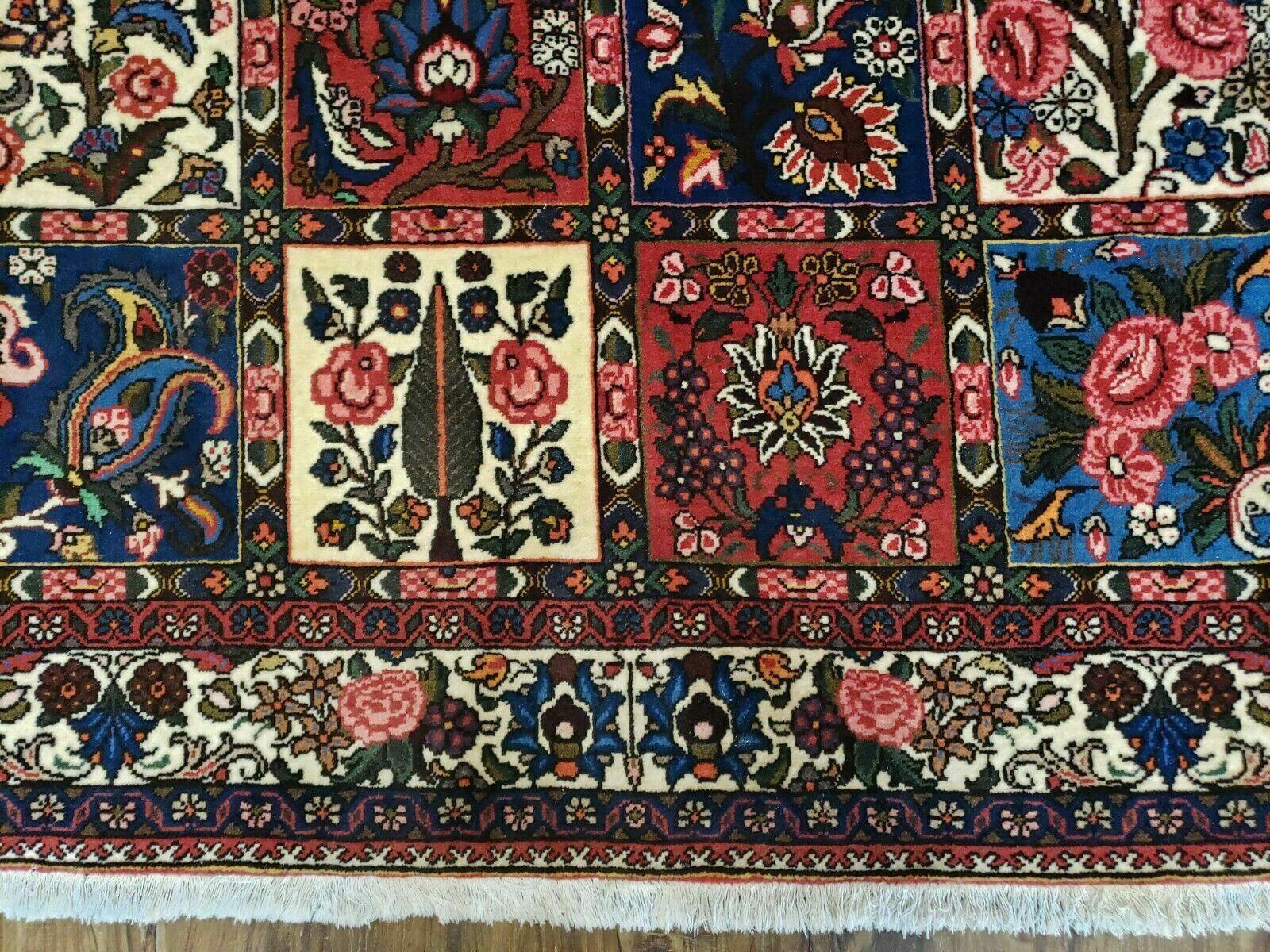 4' 4" X 6' 8" Vintage Handmade India Floral Panel Wool Rug Hand Knotted Nice - Jewel Rugs