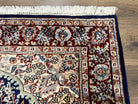 Indo Persian Rug 4 x 6.5, Navy Blue and Ivory/Cream, Hand-Knotted Wool Indian Oriental Carpet, Floral Medallion, Traditional Entryway Rug - Jewel Rugs