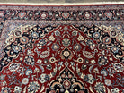 Pak Persian Rug 8x10, Vintage Pakistani Oriental Rug, Maroon Dark Blue Cream, Handmade Wool Carpet 8 x 10, Allover Floral Medallion Fine Rug - Jewel Rugs